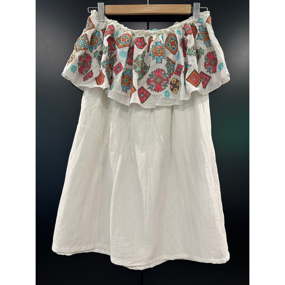 Judith March White Embroidered Off The Shoulder Boho Mini Dress Large